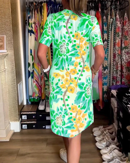 FEDERICA™| Kurzärmeliges Kleid mit Blumendruck