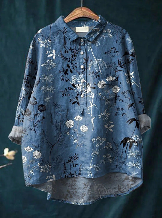 Mary™ | Bluse aus Baumwolle und Leinen mit Blumendruck