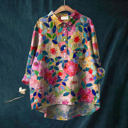 Mary™ | Bluse aus Baumwolle und Leinen mit Blumendruck