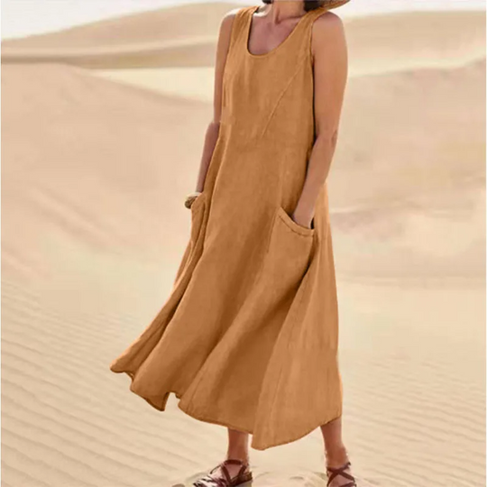 MELISSA™ | Ärmelloses Kleid aus Baumwolle und Leinen mit Tasche