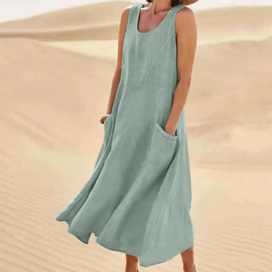 MELISSA™ | Ärmelloses Kleid aus Baumwolle und Leinen mit Tasche