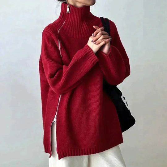 Scarlett™ – Roter, einfarbiger Pullover mit Stehkragen