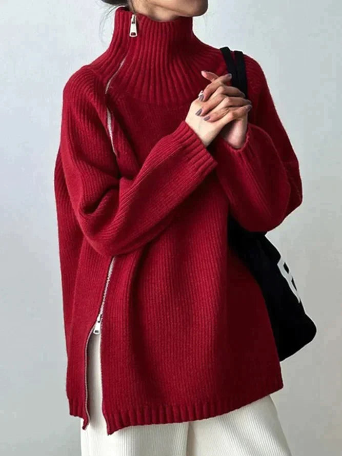 Scarlett™ – Roter, einfarbiger Pullover mit Stehkragen
